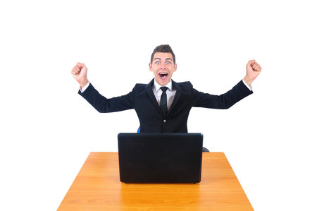 Isolated young business man happyの写真素材