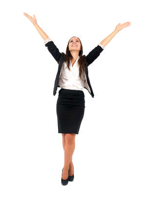 Isolated young business woman happyの写真素材