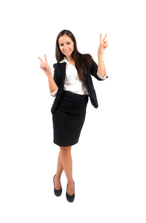 Isolated young business woman happyの写真素材