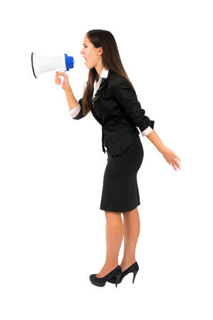 Isolated young business woman with megaphoneの写真素材