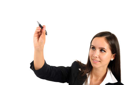 Isolated young business woman drawingの写真素材