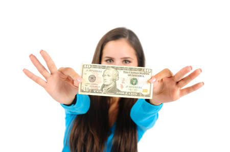 Young girl with moneyの写真素材