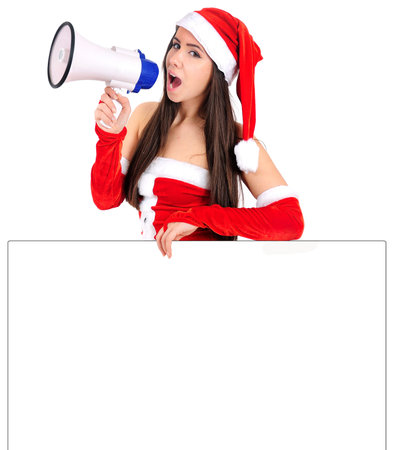 Isolated Young Christmas Girl With Megaphoneの写真素材