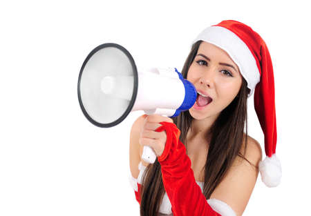 Isolated Young Christmas Girl With Megaphoneの写真素材