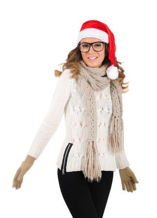 Isolated young christmas girl with eyeglassesの写真素材