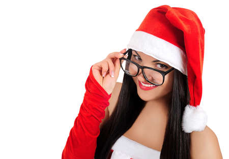 Isolated geek brunette christmas girlの写真素材