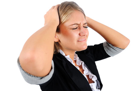 Isolated young business woman depressed