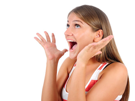 Isolated young casual woman screaming