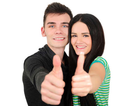 Isolated young casual couple agreementの写真素材