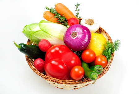 Basket with different raw vegetablesの写真素材