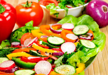 Plate with vegetable sliced saladの写真素材
