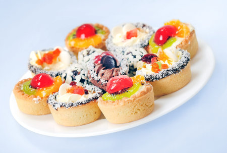 Many cakes on blue background の写真素材