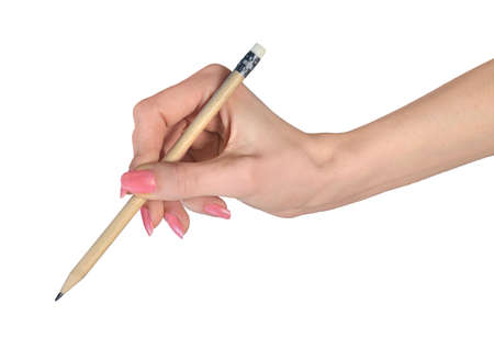 Woman hand and pencil write somethingの写真素材