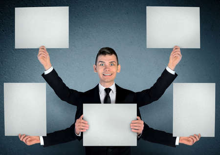 Business man with empty boardの写真素材