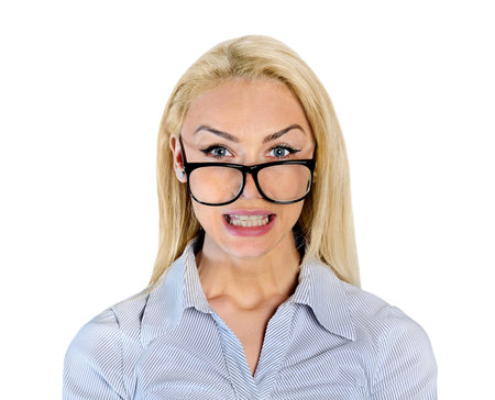 Isolated closeup of angry woman