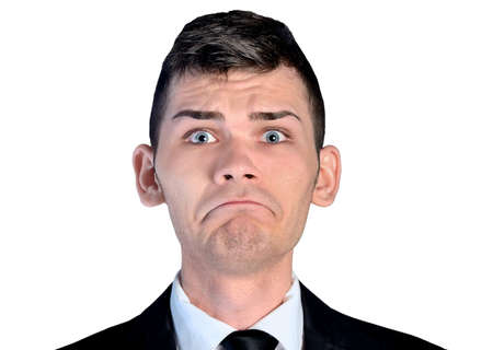 Isolated sad business man closeupの写真素材