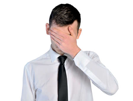 Isolated sad business man closeupの写真素材