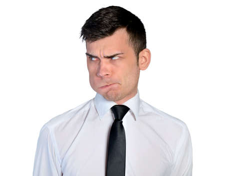 Isolated business man doubtful faceの写真素材