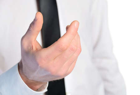 Isolated business man presenting somethingの写真素材