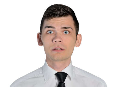 Isolated business man fear faceの写真素材