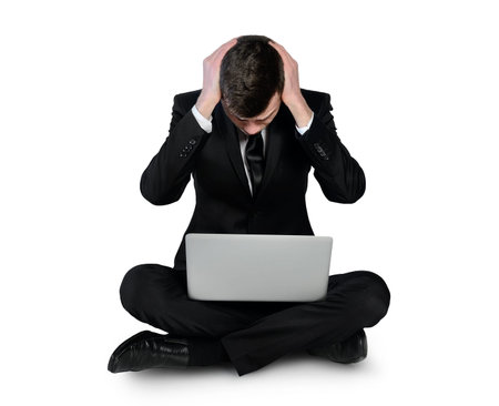 Isolated business man sad lay down