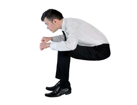 Isolated business man drive somethingの写真素材