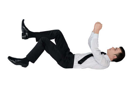 Isolated business man on imaginary ropeの写真素材