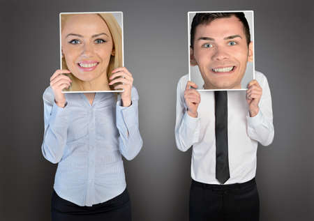 Happy business woman and manの写真素材