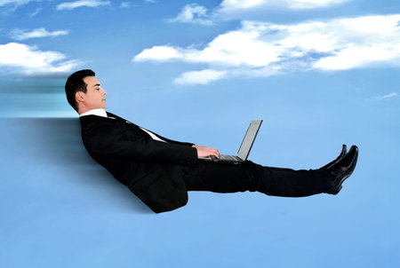 Business man speed fly using computer