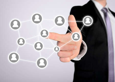 Business man press people icon buttonの写真素材