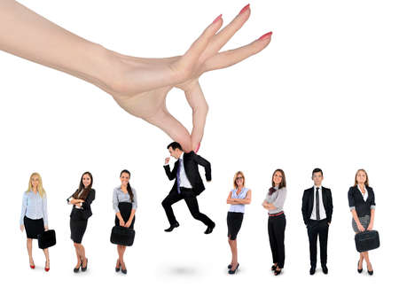 Woman hand choosing business manの写真素材