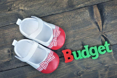 Budget word on wooden tableの写真素材