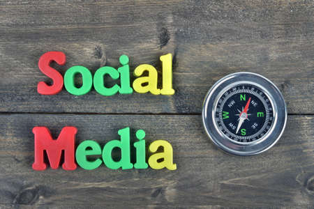 Social Media word on wooden tableの写真素材