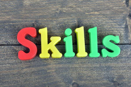 Skills word on wooden tableの写真素材