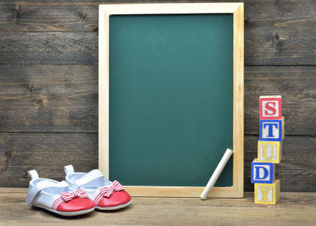 School board and word Study on wooden tableの写真素材