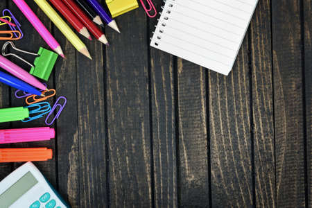 Office tools on wooden tableの写真素材