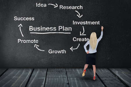 Business plan text write on black boardの写真素材