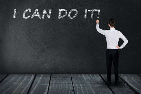 I can do it text write on black boardの写真素材