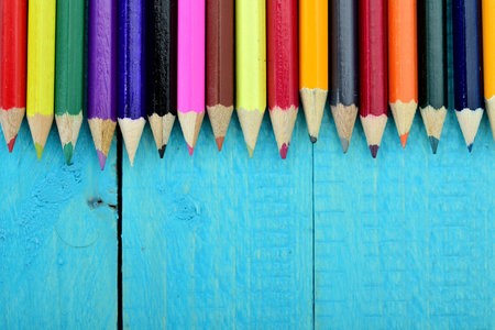 Group of pencil on wooden tableの写真素材