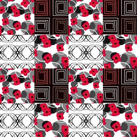Patchwork seamless pattern ornament floral design backgroundの写真素材
