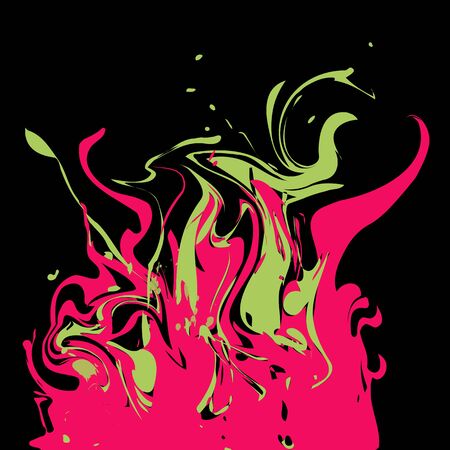 Bright pink and green colored splashes in abstract shape on black vector backgroundのイラスト素材