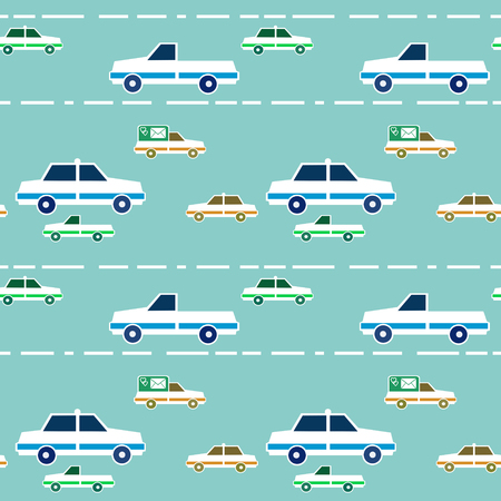 Seamless pattern with cartoon cars and roadの写真素材