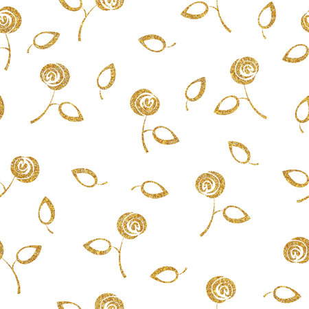 Floral ornament gold seamless pattern. Flowers stylish texture. Gold trendy glitter print on white backgroundの写真素材