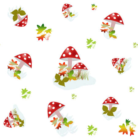 Funny cartoon mushrooms pattern on white backgroundの写真素材