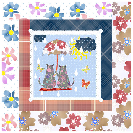 Patchwork for kids with butterflies and cats background