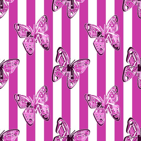 Seamless pattern srtiped background, print with butterflyの写真素材