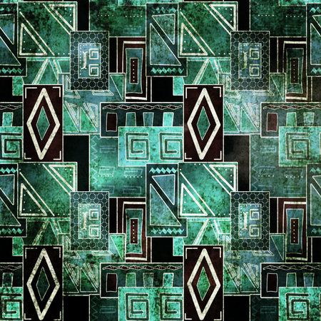 Native folk grunge ornamental green pattern background