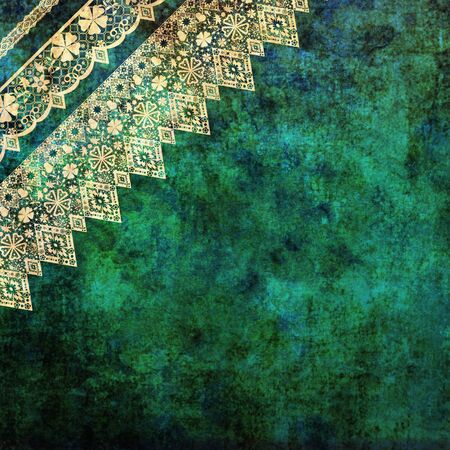 Lace fabric green pattern with flowers and lace grunge vintage style backgroundの写真素材
