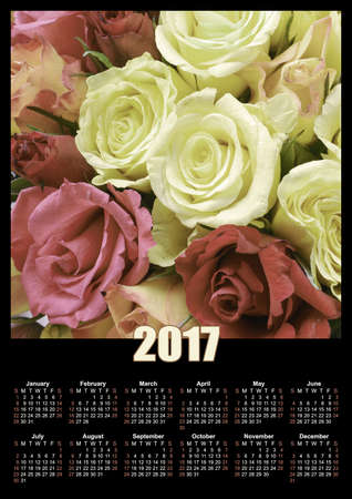 Roses flowers 2017 calendar design printable illustrationの写真素材