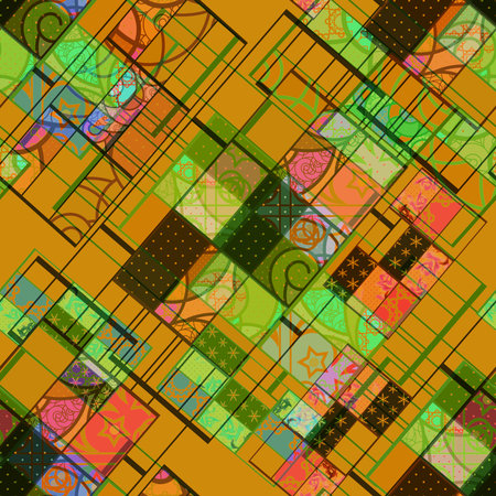 Seamless patchwork design geometrical pattern with elements print